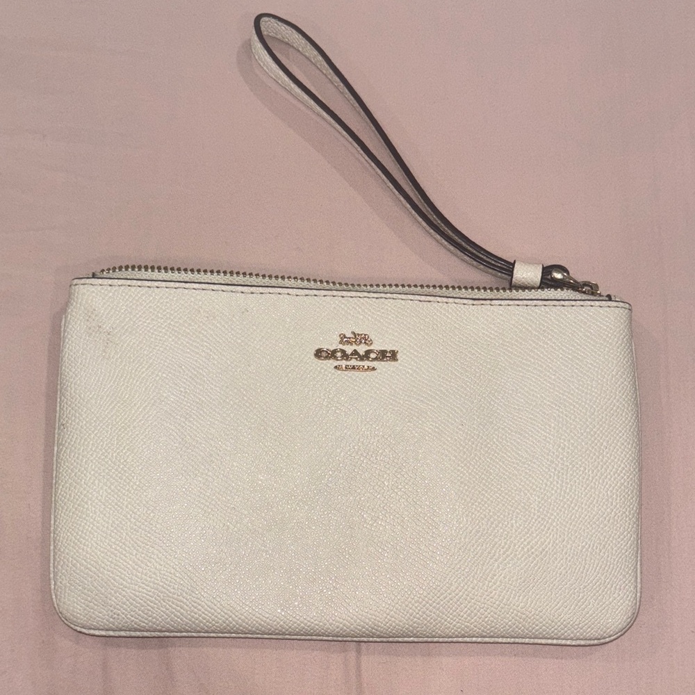 Coach Ivory Wristlet with Gold Accents